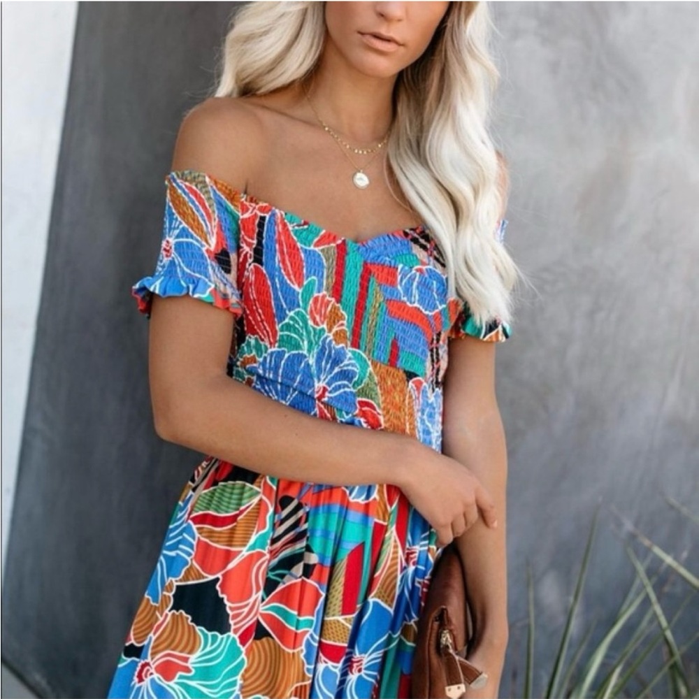 Vici off the Shoulder Multicolor Floral Dress
